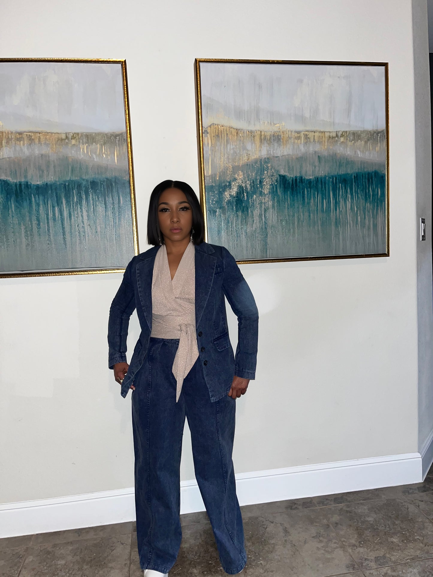 Two piece denim suit