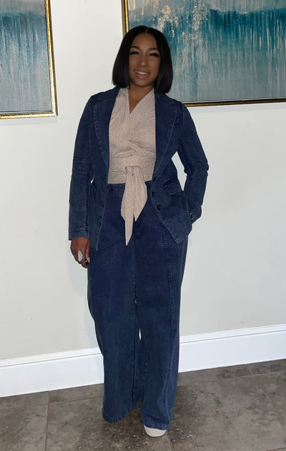 Two piece denim suit