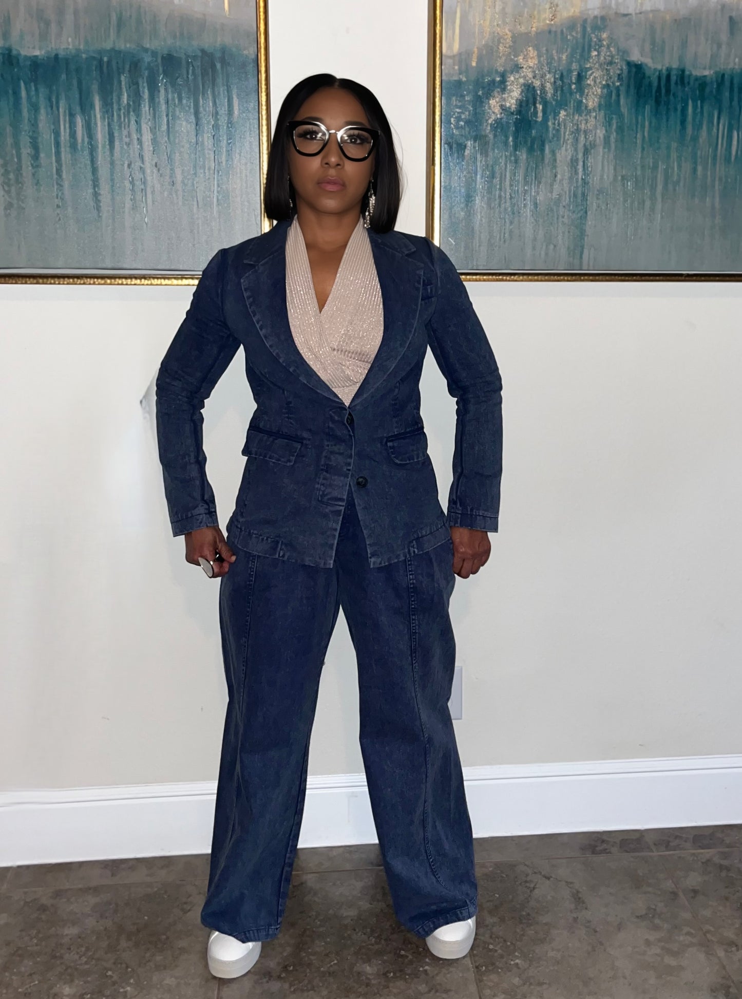 Two piece denim suit