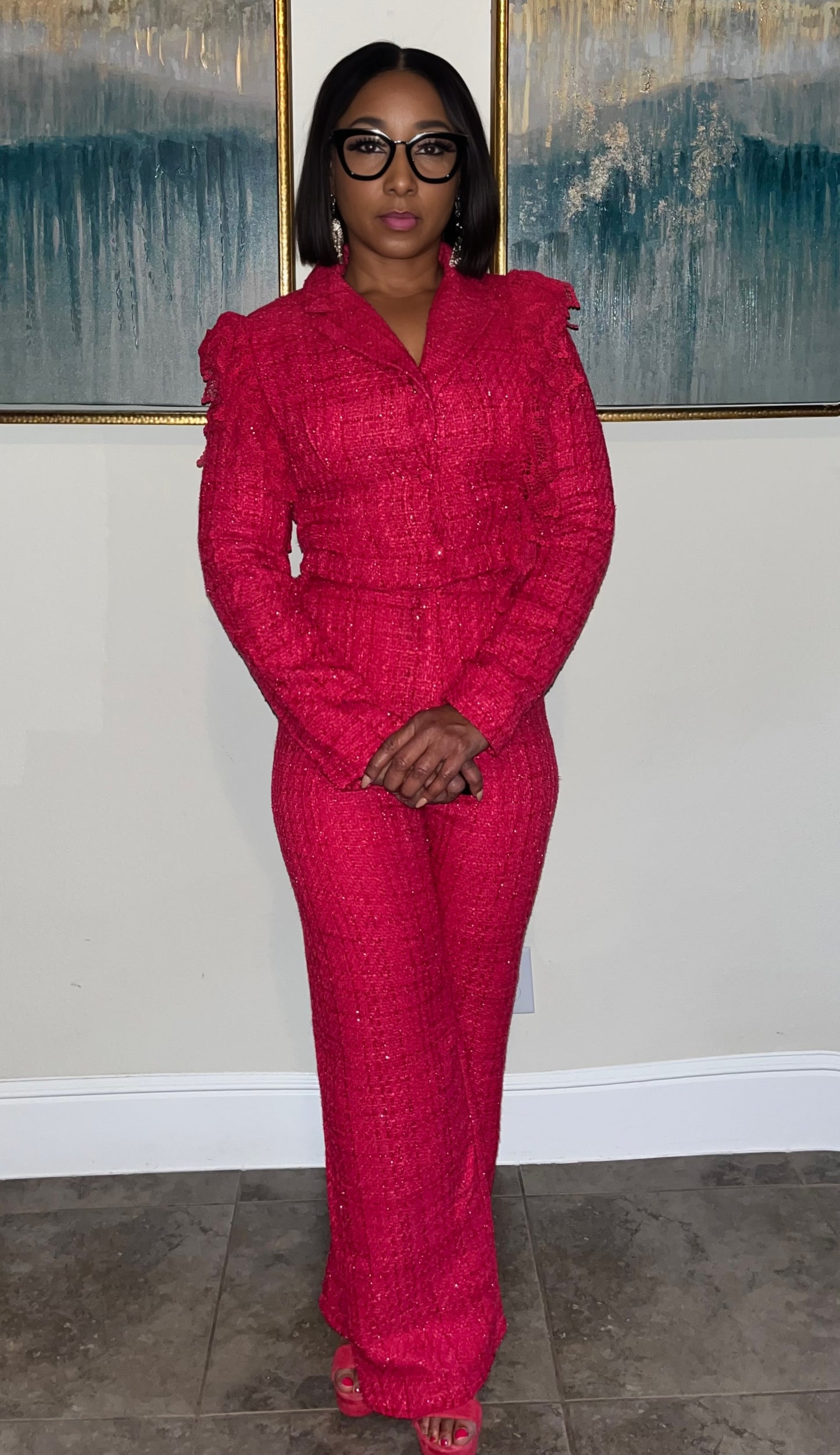 Berry Tweed Pant Suit