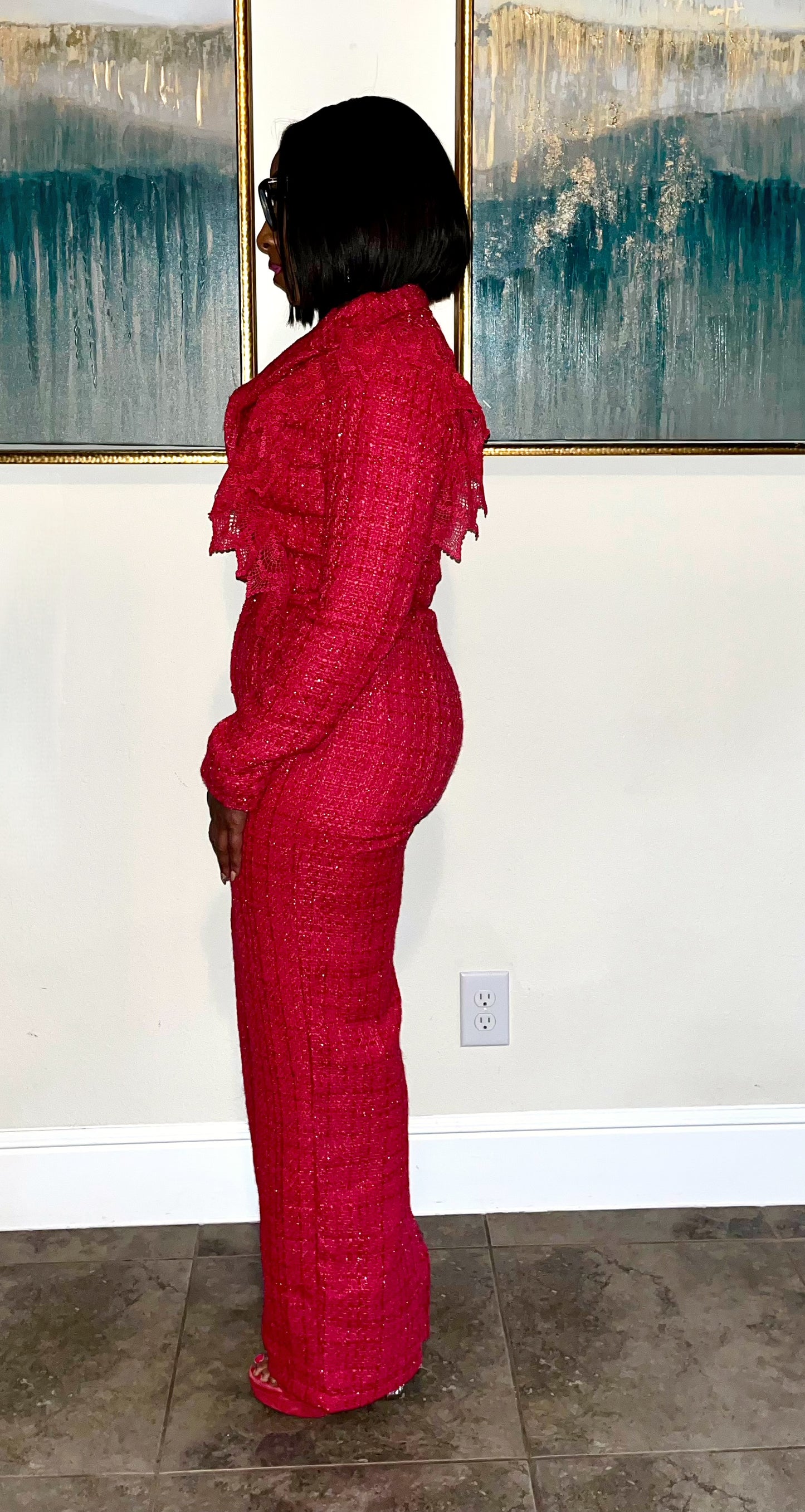 Berry Tweed Pant Suit