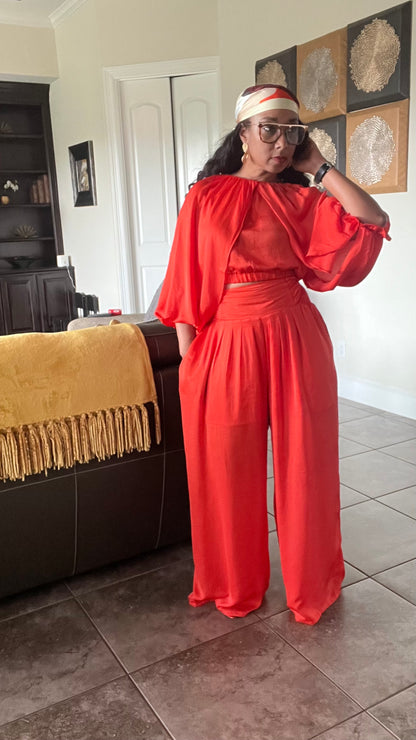 Fire Crop Top Wide Leg Pant Set